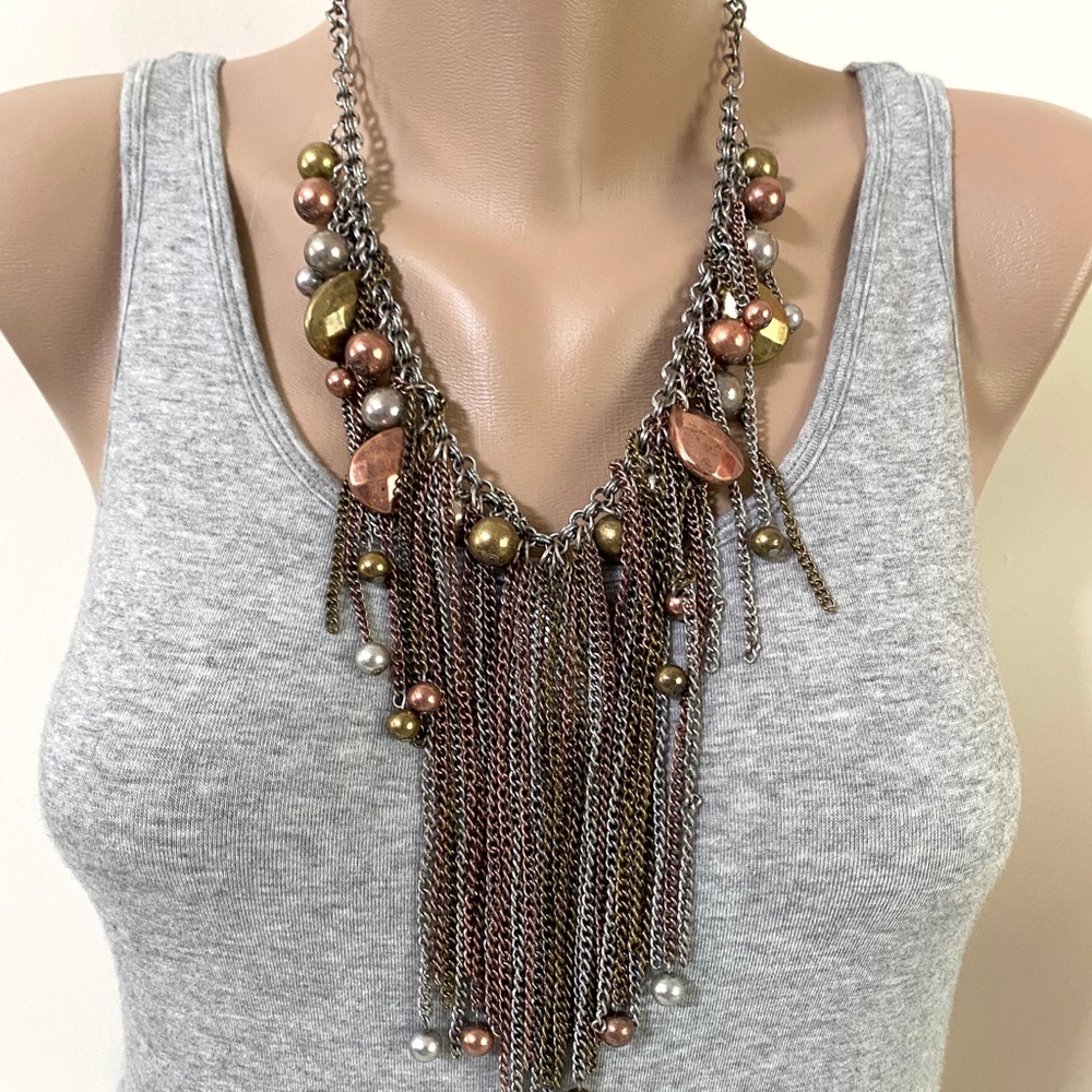 Bold Long Dangling Chain Statement Necklace Set - image 1